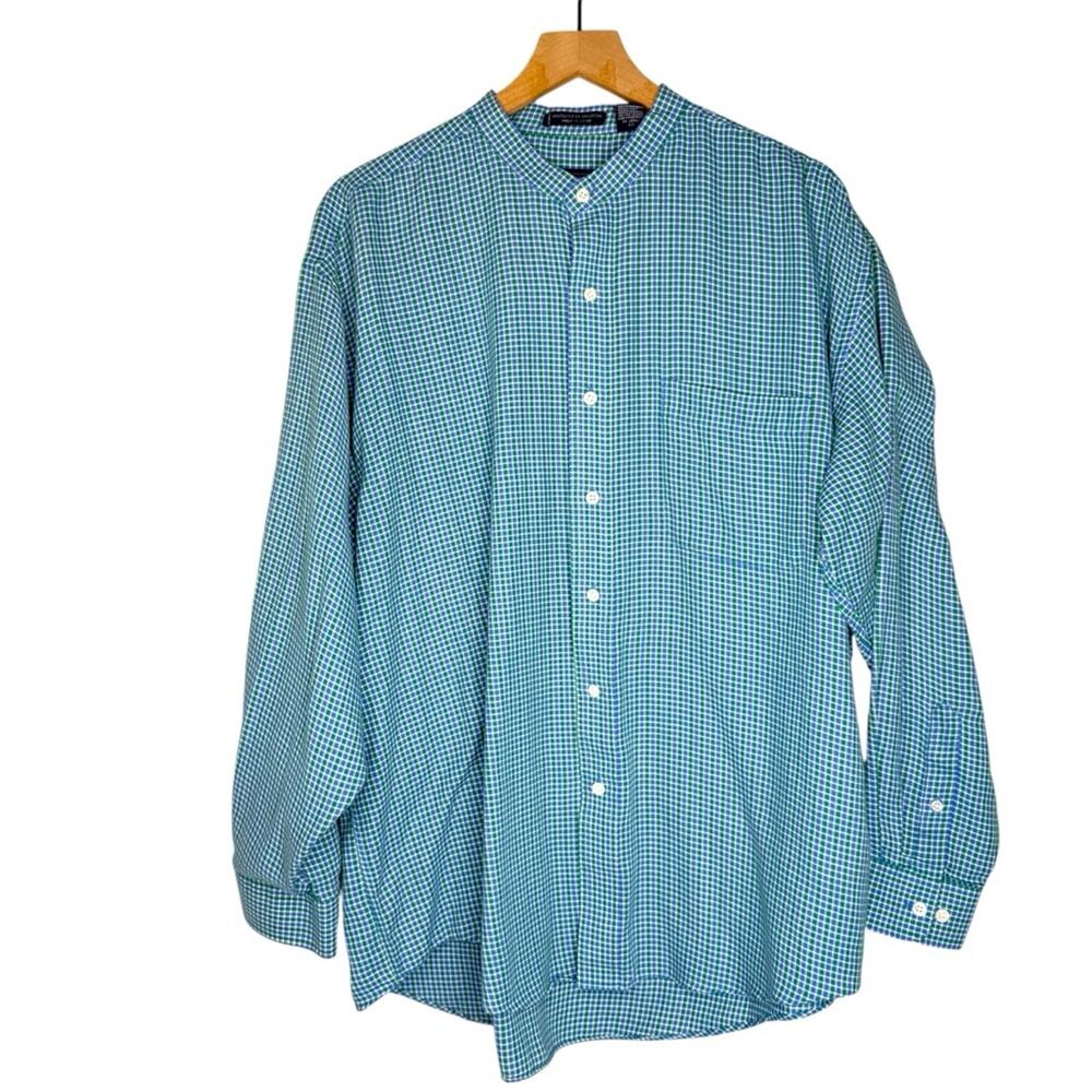 Vintage 90s Van Heusen Blue Green Gingham Button Down Shirt Men’s XL